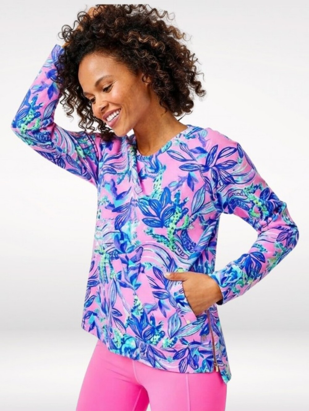 Lilly Pulitzer Beach Comber Luxletic Floral Sweatshirt Pullover Cotton Size XXL
